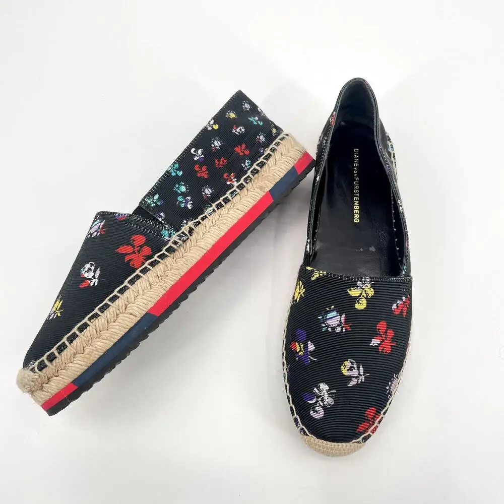 Diane Von Furstenberg Navy Floral Tulum Espadrille Flats // 7